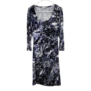 Calvin Klein Dress Women's SZ 14 Black Purple 3/4 Sleeve Pullover Stretch- 8583*